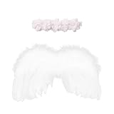NUOSYI White Angel Wings With Flower Headband For Photography Props Soft Fairy Feather Wings For Gifts(Color B, One Size)