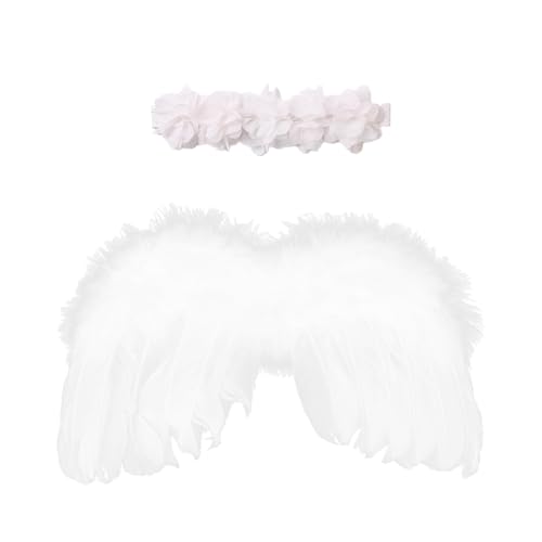 NUOSYI White Angel Wings With Flower Headband