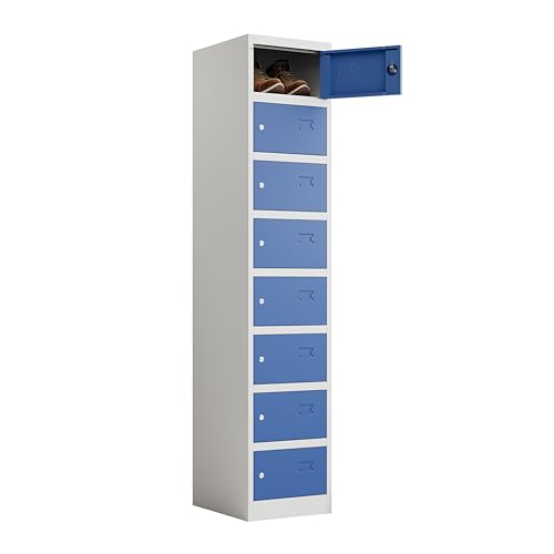Image of Racking Solutions. Single Door Metal Storage Lockers, Blue & Grey Steel Lockable Unit, Staff Gym School Changing 1850mm H x 380mm W x 450mm D (8 Door Locker)