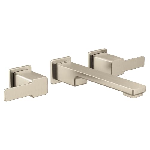 Moen TS6731BN 90 Degree Two-Handle Wall Mount Bathroom Faucet Trim Without Valve, Brushed Nickel by Moen - Used condition