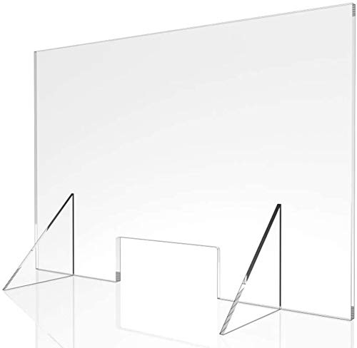 Tarifold Freestanding Acrylic Cough and Sneeze Shield for Counter and Desk - Clear Shield for Business and Customer Safety - 25-1/2”H x 23-1/2"W with Pass-Through Opening (197903)