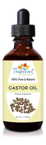 Tropical Holistic Pure Organic Castor Oil 4oz- All Natural Hexane Free Cold Pressed Castor Oil for Hair Growth, Enhances Eyelashes, Eyebrows, Moisturizes Dry Skin - Aceite de ricino 100 puro y natural