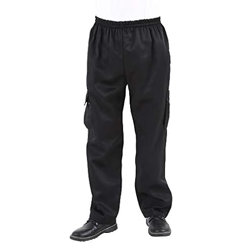Men's and Women's Black Cargo Style Chef Pants Baggy Kitchen Uniforms Work Chef's Pants BlackPocket M Cover