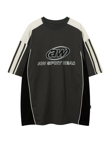 Vamtac Men's Short Sleeve Raglan Tees Color Block Letter Print Graphic Vintage Casual Summer Steetwear Tee Tops Unisex