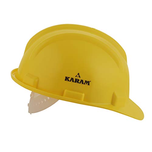 KARAM PN501 Safety Helmet for Men Industrial and Construction Use| Manual Adjustment Type with Adjustable Chin Strap| Triple Corrugation and is Certified Safety Helmet Yellow