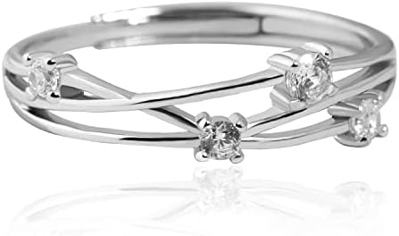 925 Sterling Silver Rings for Women Dainty Simple Stackable Ring Handmade Cubic Zirconia Wedding Bands Gifts for Girlfriend Her Size Adjustable