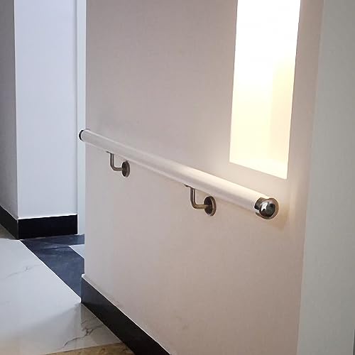 Barre d'appui escalier intérieur en PVC blanc 50 à 600 cm avec son support argenté de 100 cm
