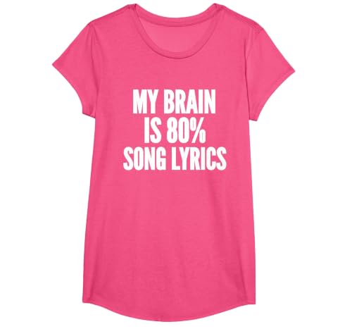 My Brain is 80% Song Lyrics Music Sarcastic Funny Saying T-Shirt, Girls, Pink Heather, Small