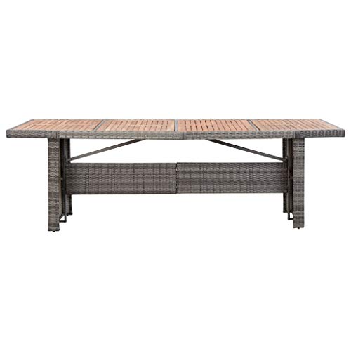 Vidaxl Solid Acacia Wood Patio Table Poly Rattan Garden Outdoor Dinner Dining Breakfast Balcony Terrace Porch Outside Home Table Steel #TOP3
