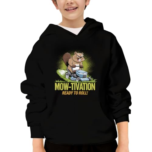 Funny Beaver Lawn mower Gardening Gift Hoodies for Teen Girls Boys Lightweight Kangaroo Pocket Sweatshirt