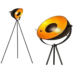 Lampara Pie Focos Ikea BarcelonaLED Lámpara de pie trípode proyector metálico negro con foco de reflejo dorado Decoración Vintage Nórdica Retro con interruptor de pie casquillo para bombilla E27 Salón Dormitorio y Estudio