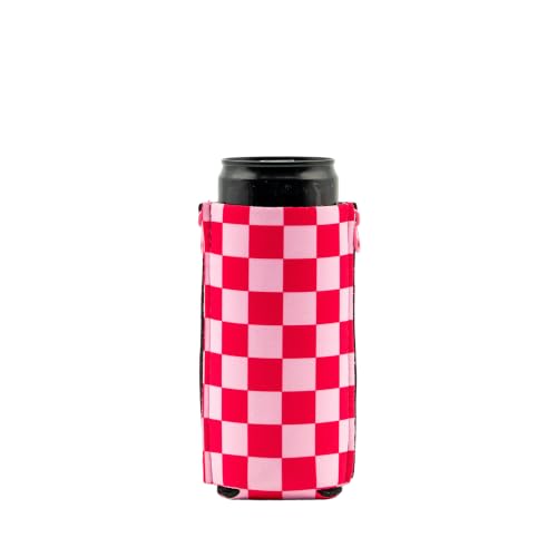 ZipSip NONMAGNET - Adjustable All-In-One Coozie with Zippers for Cans, Bottles, Slim Cans, Pint Glasses, Party Cups, Coffee – Can Cooler - Insolated Neoprene Sleeve - Pink Gingham, Large