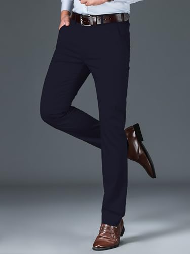 Image of AVANOVA Men's Light Grey Solid Trousers Light Business Style Slightly Stretch Straight Leg Pants for Outdoor Casual Daily (Trouser 127)