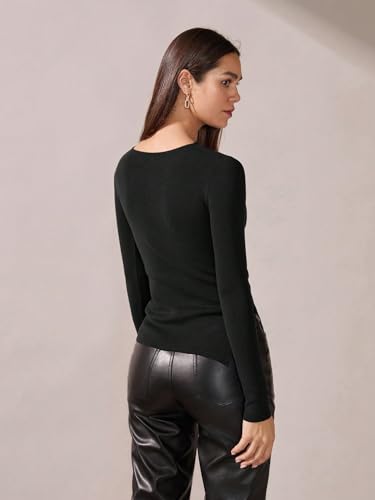 Women's Cut Out Pullover Sweaters Slit Ruched Basic Long Sleeve Knit Tops4