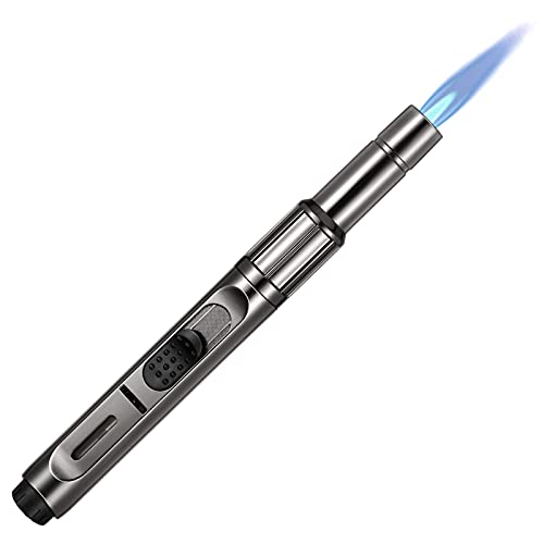 Butane Torch Lighter, 7.5 Inch Long Butane Lighter Refillable Kitchen Torch Lighter with Visible Fuel Window Adjustable Jet Flame Pen Lighter Butane Lighter for Grill Fireplace