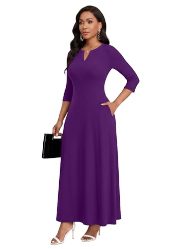 Image of MarryUP Women's V-Neck 3 /4 Sleeve Elegant Maxi Dress with Pockets Church Dresses 2026