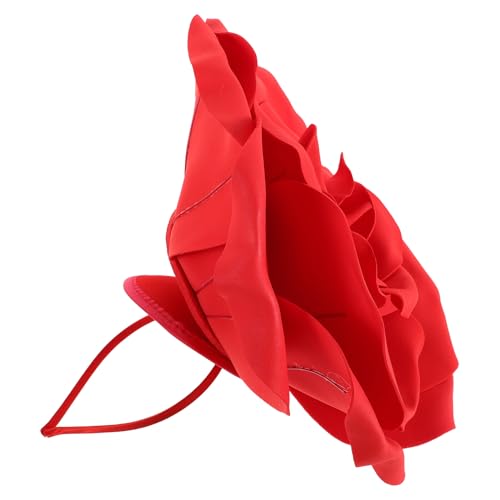 FELTECHELECTR Corona di Fiori Artificiale Rossa Grande Rosa Oversize per Spose e Damigelle, Copricapo Leggero in Eva e Lega per Matrimoni, Balli e Feste di Primavera