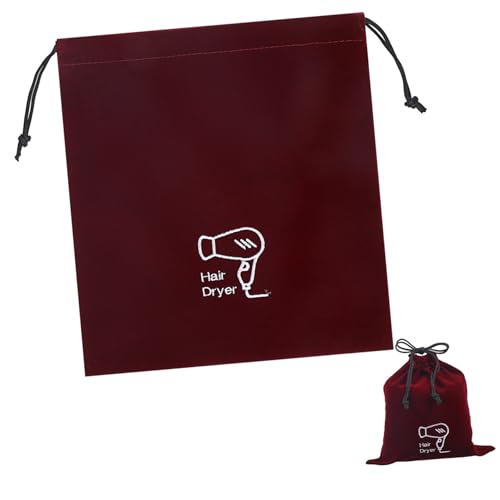 PENIKOKO 酒紅色吹風機図案巾着袋 大容量調節可能束口袋 旅行用収納ポーチ ヘアドライヤー収納 衣類仕けポーチ 家用携帯便利