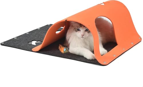 Spielmatte für Katzen, 2 Stück, Haustierteppich, Katzentunnel, für Innenräume, Katzen, kuscheliges Übungszelt, Katzenspielzeug, Maus, Katzenminze, Stimulation, Kätzchen, faltbar, Orange