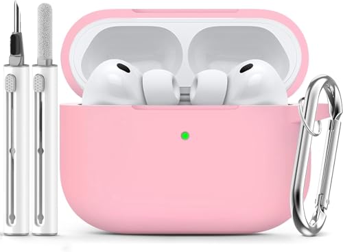 Image of Meyaar for AirPods Pro 3 Case 2025 with Cleaner Kit,Soft Silicone Protective Cases for Apple AirPods Pro 3rd Generation Case for Women Men,AirPod Pro 3 Cases Cover Accessories with Keychain(Pink)