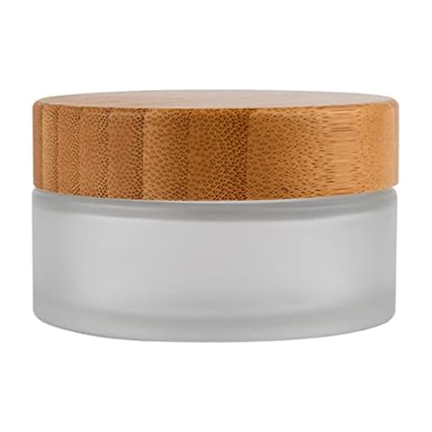 1 Pcs 100G 100ML Empty Translucent Frosted Glass Round Cream Jar Cosmetic Storage Container Toiletries Bottle with Natural Wood Lid Inner Liner and for Body Cream Lotion Conditioner etc Cover