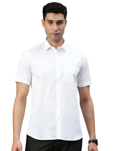 Image of RAMRAJ COTTON Men White Half Sleeve Shirt Crafted For Comfort| Durability| And Timeless Everyday Style