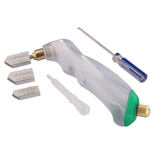 CESFONJER Cortador de Vidrio, Heavy Duty Oil Grip Oil Feed Glass Cutter con cabeza reemplazable adicional y depósito de aceite- 2mm-6mm / 6mm-12mm / 12mm-20mm.