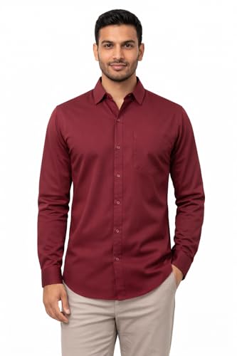 Image of Men's Solid Casual Shirt | Casual Plain Button Down Shirt for Men | Regular Fit Full Sleeves Smart Formal & Casual Wear