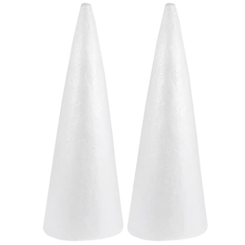 Supvox 2 Stück Weiße Styroporkegel 38x13,5 cm (15x5,3 Zoll) - DIY Bastelzubehör für Weihnachtsdekoration, Schneemann Bauen, Kinderspielzeug - Leichte Schaumstoff-Kegel zum Bemalen & Basteln