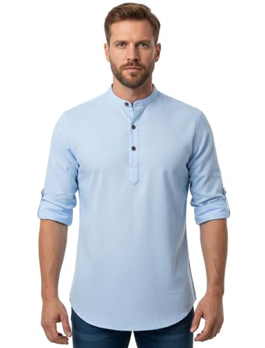 Image of FINIVO FASHION Combo of Men's Cotton Blend Solid Regular Fit Full Sleeve Straight Short Kurta Shirt, Casual and Formal Wear