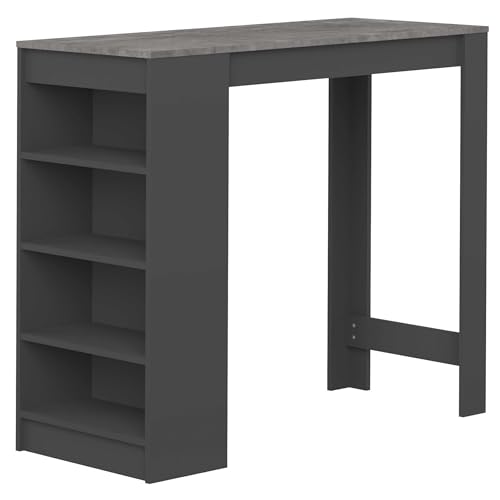 TEMAHOME Aravis Mesa Bar con Almacenamiento, Tablero de Partículas de Melamina, Negro (Efecto Cemento), 115 x 50 x 102.7 cm