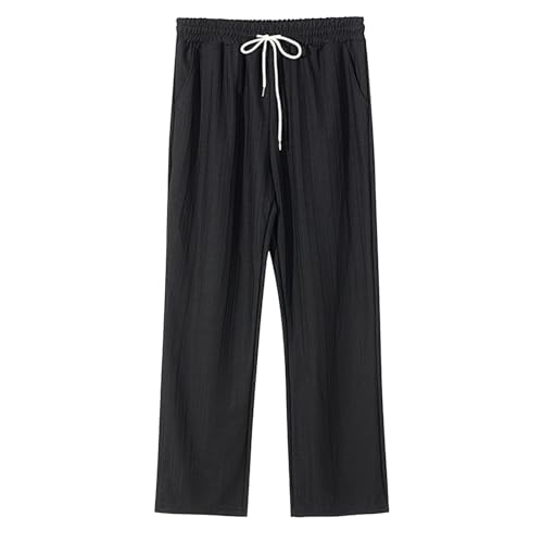 Men's Casual Summer Pants Lightweight Breathable Comfortable Elastic Waist Loose Fit Pure Color Long Trousers for2