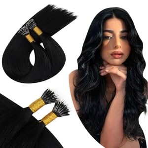 Ugeat Nano Hair Extensions Real Human Hair Black 50G/50S 14 Inch Nano Beads Hair Extension Human Hair Jet Black #1 for Women Straight
