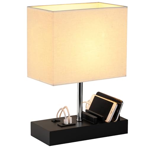 Dreamholder Lampe de table avec 3 ports USB A+C, 3 supports téléphone, Lampe de chevet USB moderne pour chambre à coucher, salon, bureau, Lampe de table...