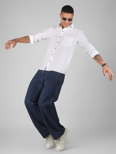 Image of Mens Cotton Lycra Full Sleeve Slim Fit Semi-Formal Shirt | Textured Pattern | Curved Hem