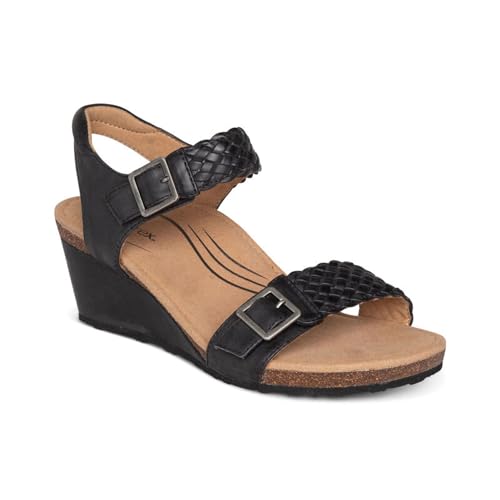 Aetrex Women's Grace Orthopedic Adjustable Woven Wedge Sandals - Ankle Strap Arch Support Platform Wedge Shoes - Main Image