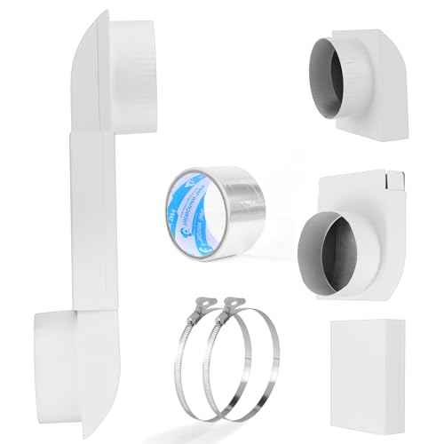Periscope Dryer Vent Adjustable 6.5 to 12 Two Fixed Sizes Stainless Steel Flat Slim Duct with White Coating Vent Kit for Tight Space Includes 4 Adapter&Foil Tape 2 adjustable fixing clamps