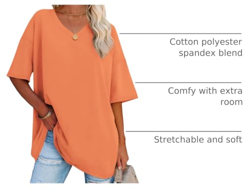 Image of ATHMILE Womens Oversized Shirts V Neck Plus Size Spring Workout Summer Tops Beach Vacation 2026 Gym Clothes Basic Tee