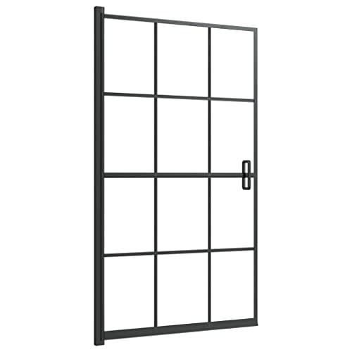 vidaXL Mampara de Ducha Puerta Cabina Baño Pared Cerramiento Cubículo Partición Apertura Central Seguridad Moderno ESG Negro 80x140 cm