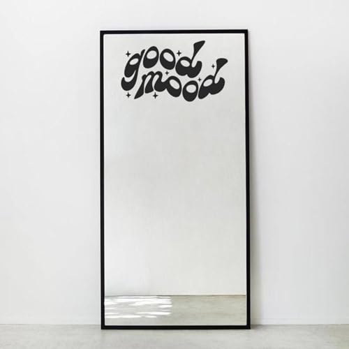 Image of Sticker for Glass & Mirrors| Minimal Vinyl Decal for Bedroom Bathroom & Cafe | Self-Adhesive Waterproof Quote Mirror Sticker | Aesthetic Decals (Good Mood, Large, Matt Black)
