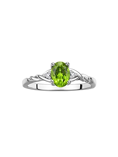 Image of Rylos Sterling Silver Classic Birthstone Ring - 7X5MM Oval Gemstone & Diamonds - Women's Jewelry, Sizes 5-10