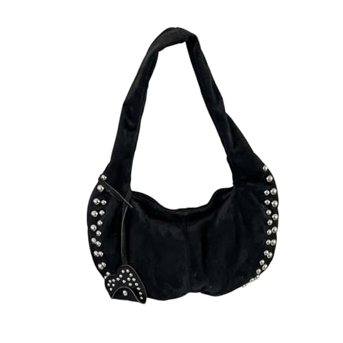 Studded Purse Metal Studs Soft Suede Studded Purse Crescent Western Hobo Trendy Slouchy Shoulder Bag for Women Daily Party