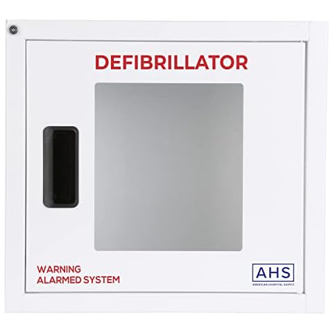 AMERICAN HOSPITAL SUPPLY AED Cabinet | Defibrillator Wall Mounted Storage Cabinet White | Alarmed | Large Fits Zoll/Cardiac Science/All Brands Cover