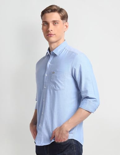 Image of Arrow Solid Slim Fit Mens Casual Shirts - 100% Cotton, Breathable & Comfortable, Full Sleeves Shirt for Men