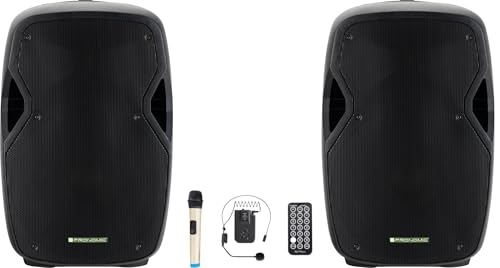 Pronomic Move 15' Partybox 2X Set - Mobile PA-Anlage Bluetooth Lautsprecher TWS - Musikbox mit leistungsstarkem Akku - Leistung 30W (RMS) - Inkl. Aktivbox, Funkmikrofon, Headset &...