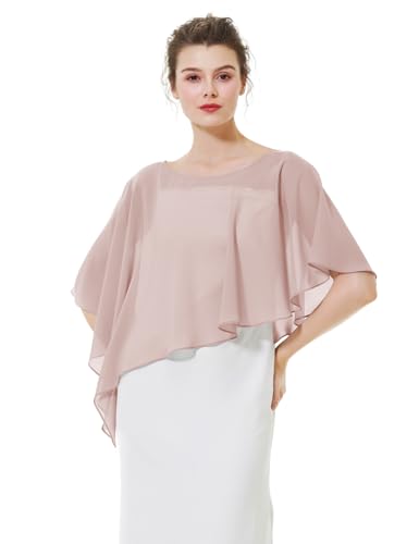 BEAUTELICATE Damen Chiffon Schal Stola Eleganten Cape Umhang für Braut Sommer Hochzeits Festliche Abendkleid Dusty Rose Einheitsgröße