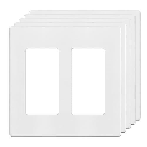 TG Screwless Decorator Wall Plates Child Safe Outlet Covers Size 2-Gang 4.50 H x 4.55 L Unbreakable Polycarbonate Thermoplastic UL Listed Glossy White (5 Pack)