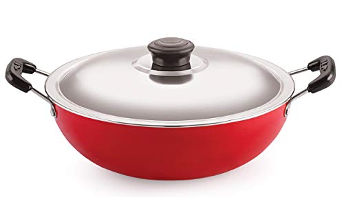 Image of Nirlon Gas Compatible Nonstick Aluminium Deep Fry Kadhai Pan with Steel Lid 24cm - 3 LTR(26 mm Classic DKD(B))
