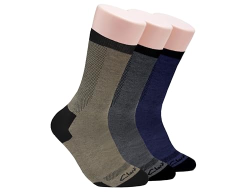 Clarks Men's Casual Half Cushion Crew Sock with Air Channel 3 Pair, Stone/Denim/Charcoal, Men's 7-12 Shoe