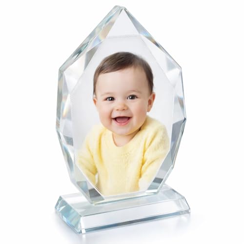 Image of Rangoli Personalized Crystal Photo Frame 21 x 12 cm (210 x 120 mm) Diamond Cut Glass Picture Frame Custom Photo Gift Premium Table Decor. D-10